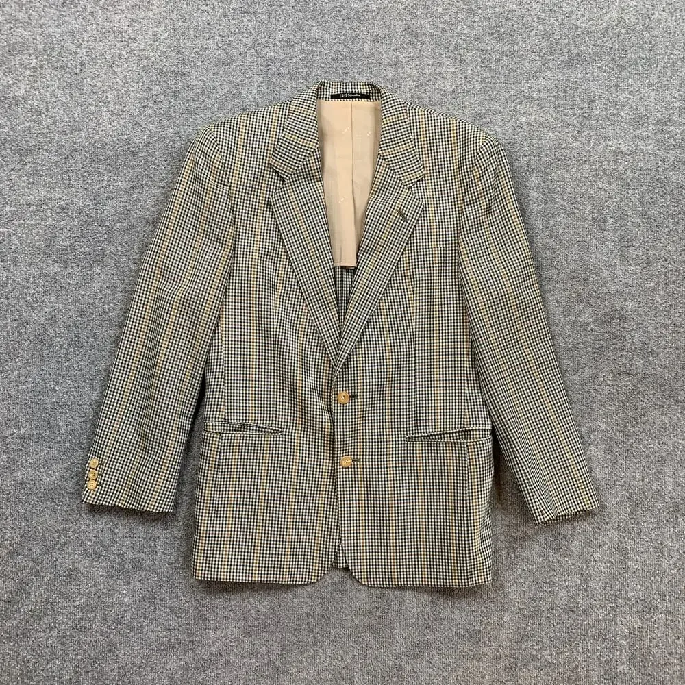 Vintage Daks London Blazer Mens 40 Beige Wool Houndstooth Sport Coat Notch 70s